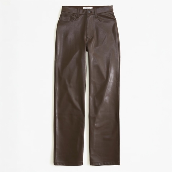 Abercrombie & Fitch High Rise Faux Leather Pants- Brown Curve Love Size 30 Short - Picture 5 of 16